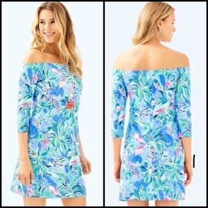 Lilly Pulitzer Laurana Bennet Blue Celestial Seas Off Shoulder Mini Dress SizeXS